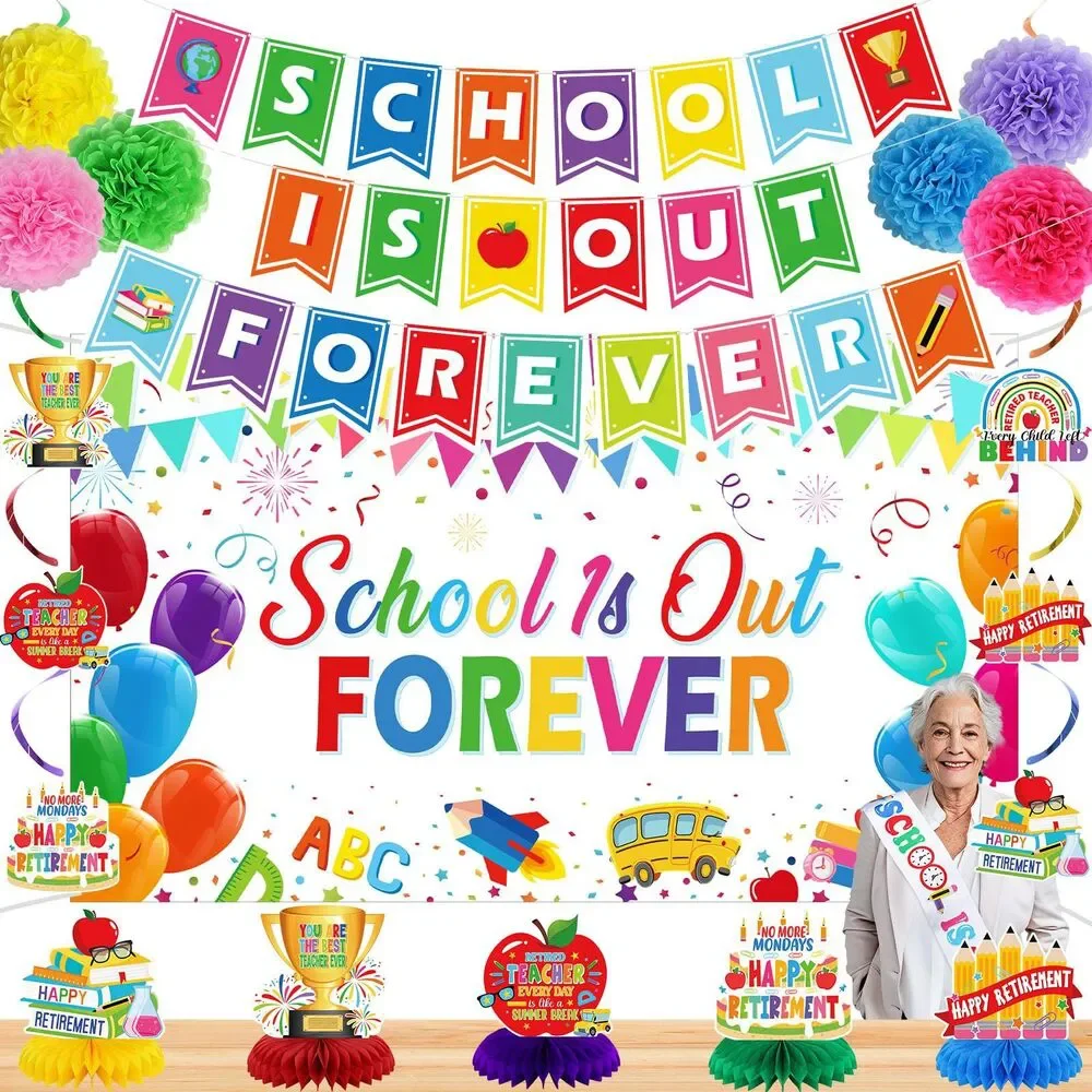 42 Pcs Happy Teacher Retirement Decorations School's out Decor, Retired Farewell